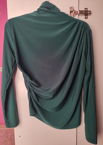 Zara Drapeli Yüksek Yakalı Yeşil Kadın Bluz