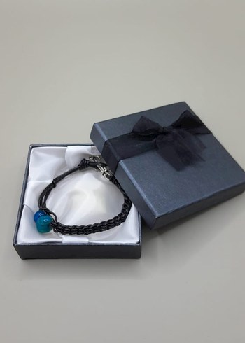 mavi akik Taşlı Siyah Deri Bileklik - Görsel 5