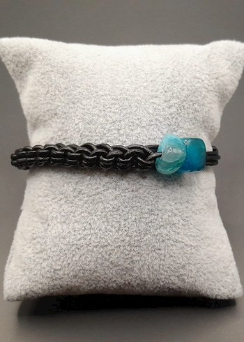 mavi akik Taşlı Siyah Deri Bileklik - Görsel 2