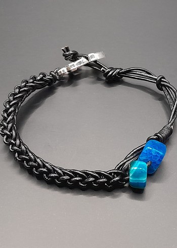 mavi akik Taşlı Siyah Deri Bileklik - Görsel 4