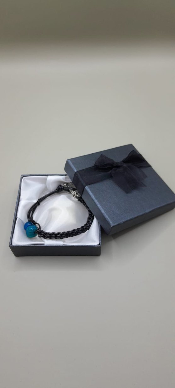 mavi akik Taşlı Siyah Deri Bileklik - Görsel 5