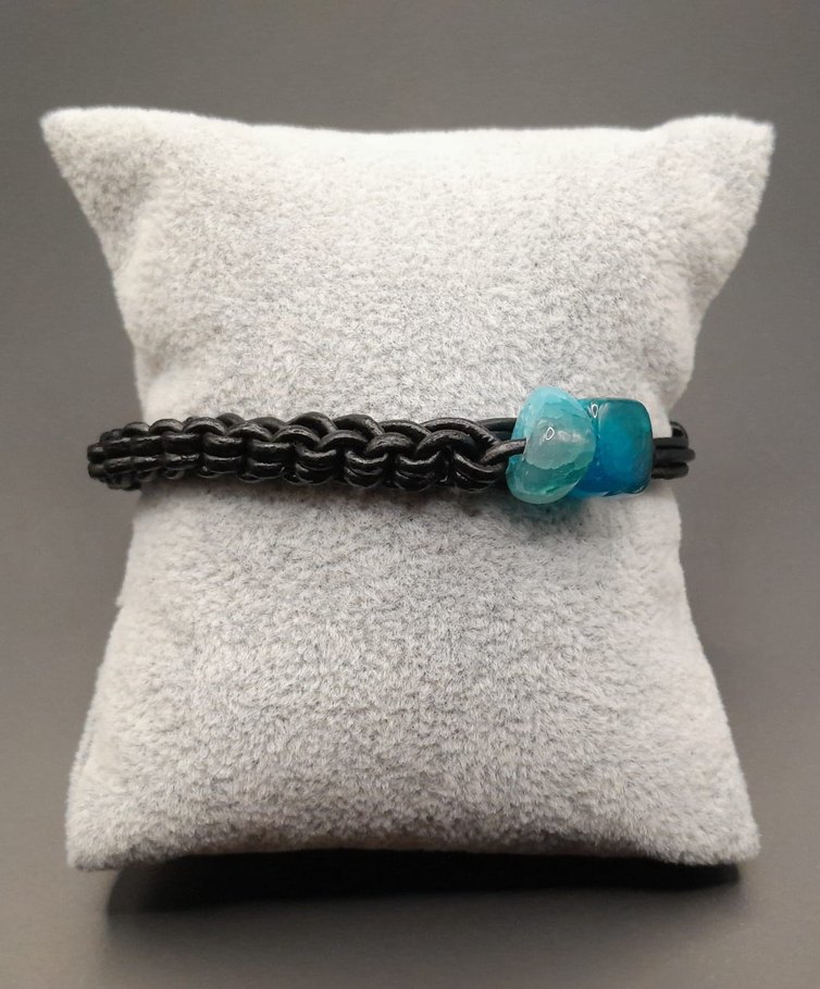 mavi akik Taşlı Siyah Deri Bileklik - Görsel 2