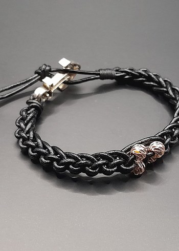 hakiki deri Çelik taşlardan oluşan Erkek Biker Bileklik - Görsel 2