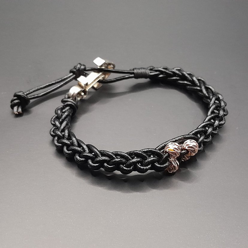 hakiki deri Çelik taşlardan oluşan Erkek Biker Bileklik - Görsel 2