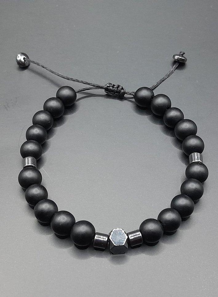 onix ve hematit doğal taşlardan oluşan unisex Bileklik - Görsel 3