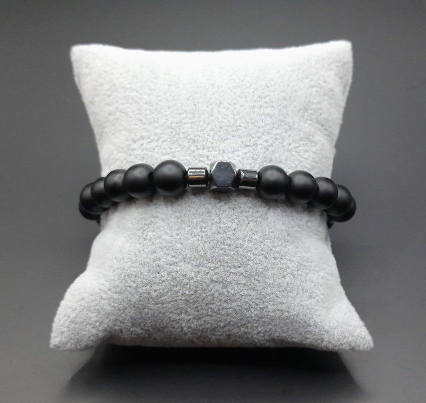 onix ve hematit doğal taşlardan oluşan unisex Bileklik - Görsel 2