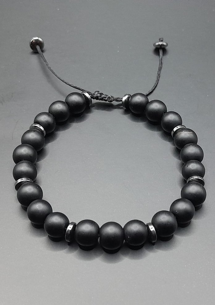 onix ve hematit doğal taşlardan oluşan unisex Bileklik - Görsel 4