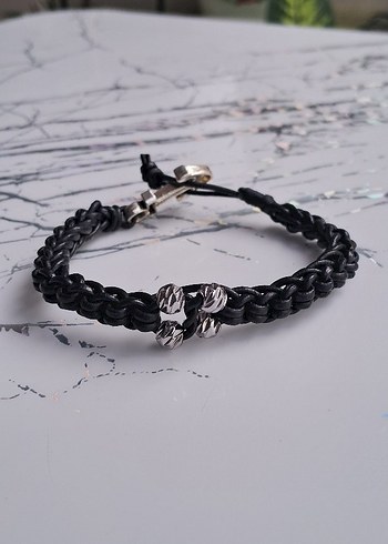 hakiki deri ve Çelik taşlardan oluşan Erkek Bileklik - Görsel 2