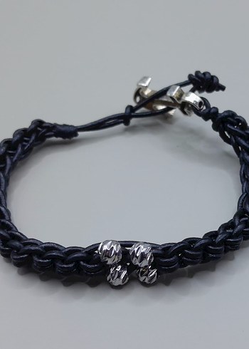 hakiki deri ve Çelik taşlardan oluşan Erkek Bileklik - Görsel 7