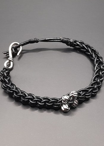 hakiki deri ve Çelik taşlardan oluşan Erkek Bileklik - Görsel 8