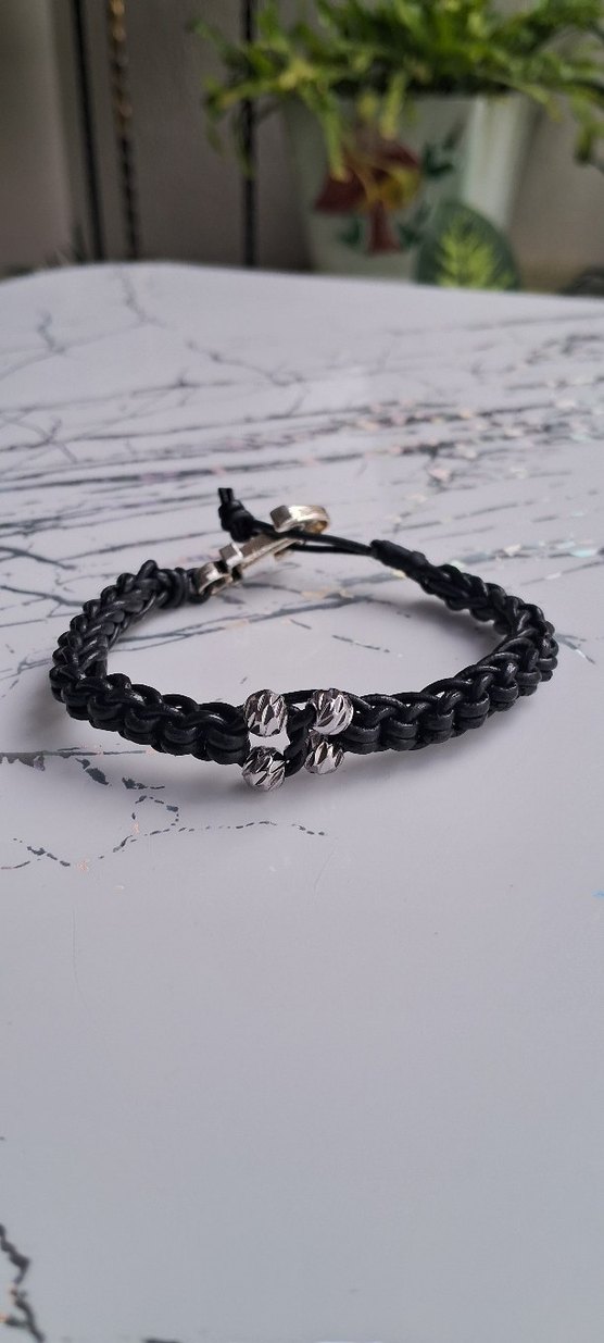 hakiki deri ve Çelik taşlardan oluşan Erkek Bileklik - Görsel 2