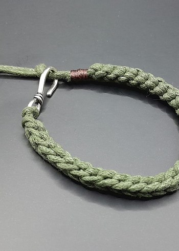 Yeşil mumlu ip ile  Örgü erkekBileklik - Görsel 2