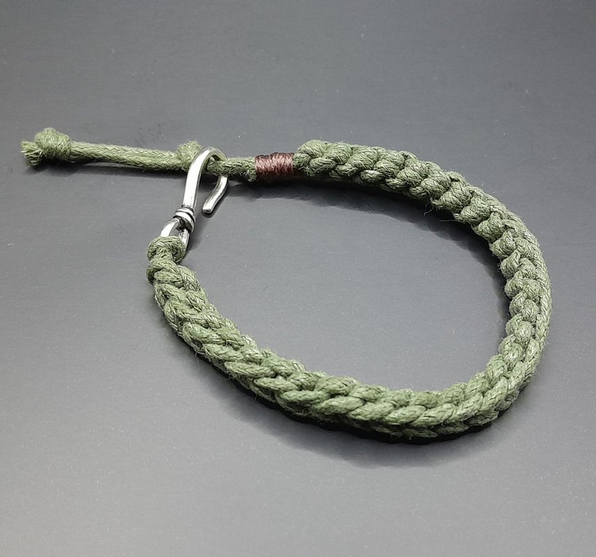 Yeşil mumlu ip ile  Örgü erkekBileklik - Görsel 2