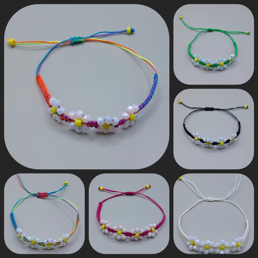 Pembe Boncuklu Çiçek Desenli Bohem Bileklik - Görsel 3