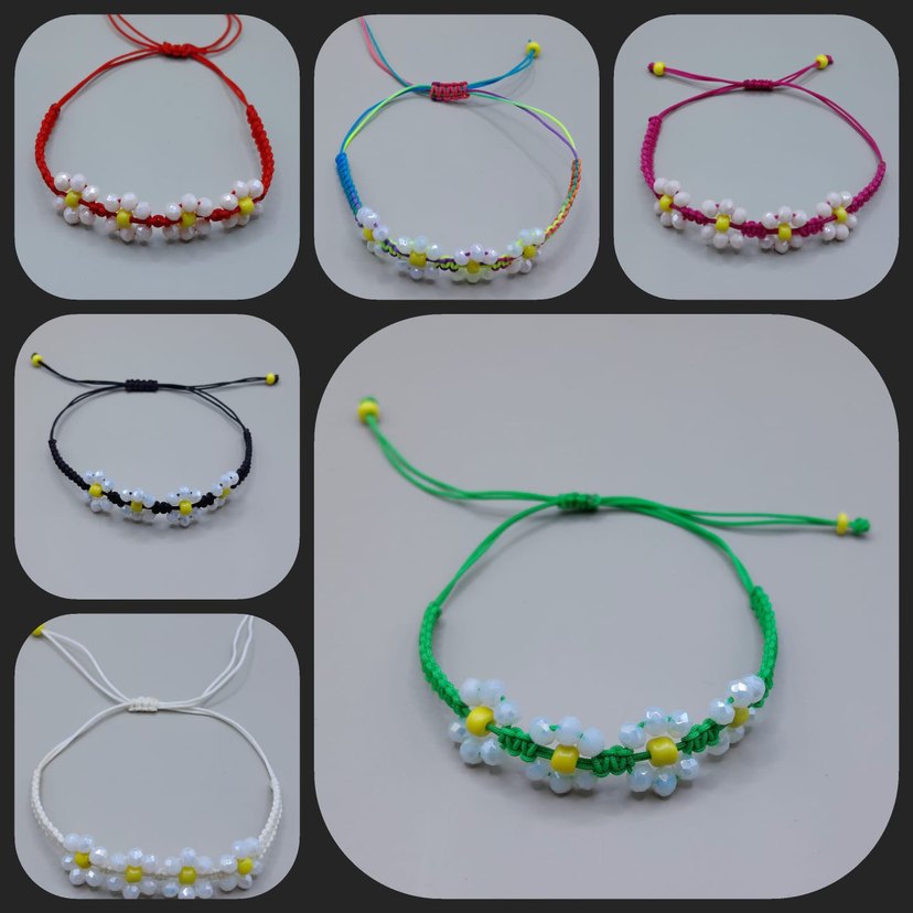 Pembe Boncuklu Çiçek Desenli Bohem Bileklik - Görsel 4