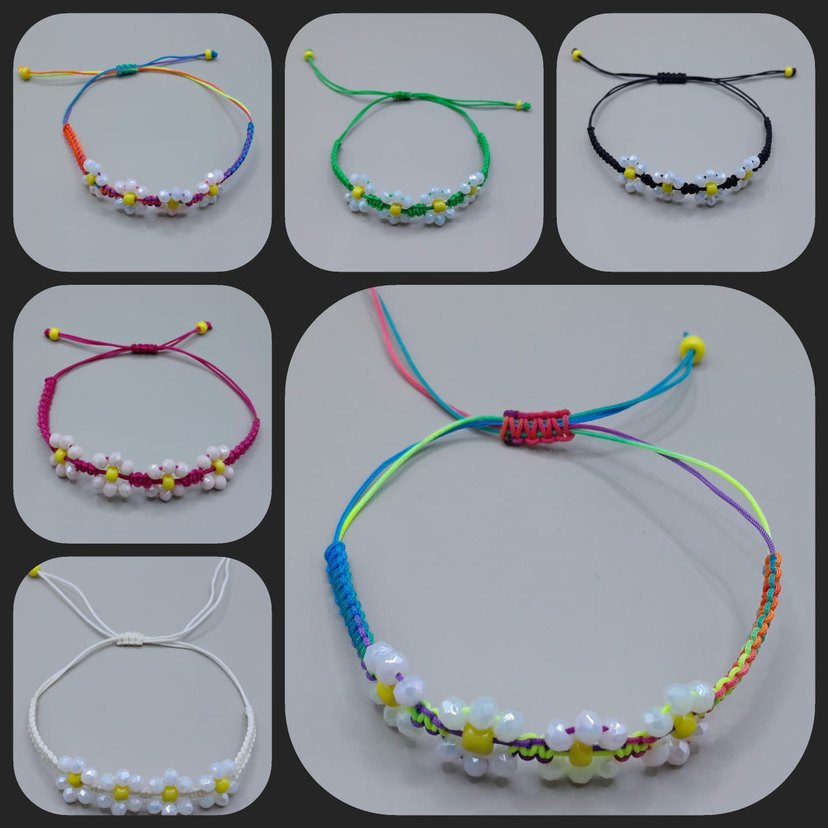 Pembe Boncuklu Çiçek Desenli Bohem Bileklik - Görsel 2