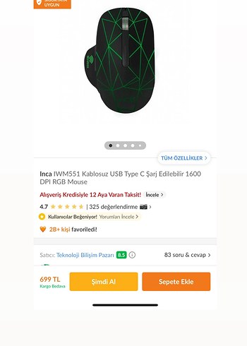 Inca Inca şarjlı, ışıklı mouse