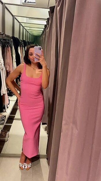 l Beden pembe Renk Zara vucüda oturan elbise