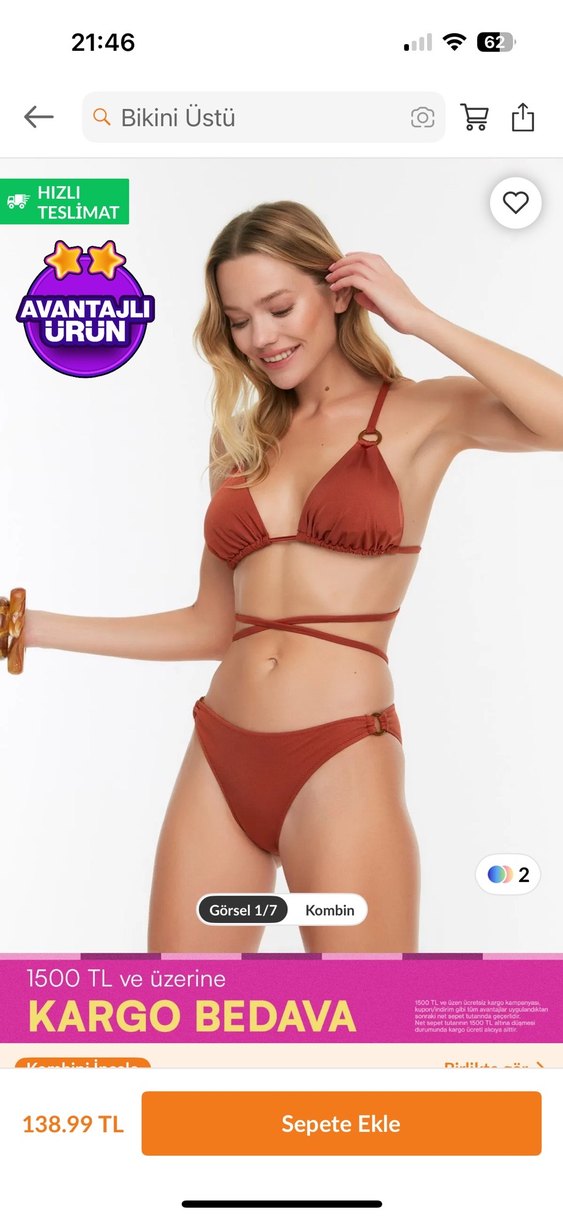 Kahverengi Mini İpli Bohem Bikini üstü - Görsel 2