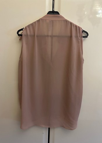 Zara Düğmeli V Yaka Kolsuz pudra pembe Bluz