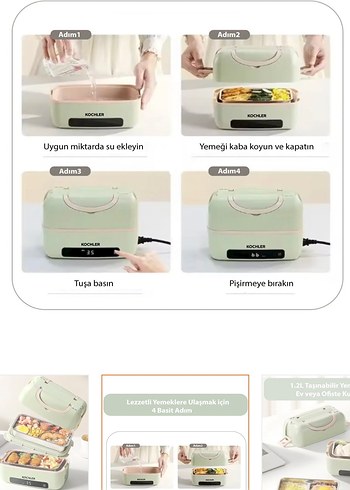 Pastel Yeşil Elektrikli Yemek Isıtıcı - Görsel 3