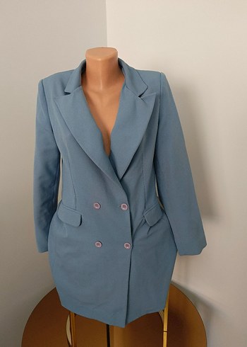 l Beden Trendyol 38 40 beden Mavi Uzun Kesim Kadın Blazer Ceket
