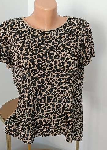 Zara, S M beden Kadın Kahverengi Leopar Desenli Kısa Kollu Bluz