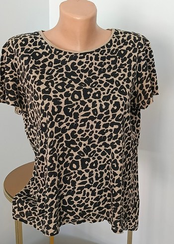 Zara Zara, S M beden Kadın Kahverengi Leopar Desenli Kısa Kollu Bluz