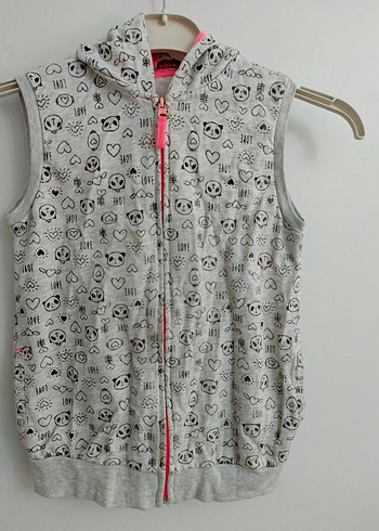 Lcw 10 11,yas Kız Çocuk Gri Kapüşonlu Fermuarlı Yelek - Görsel 8