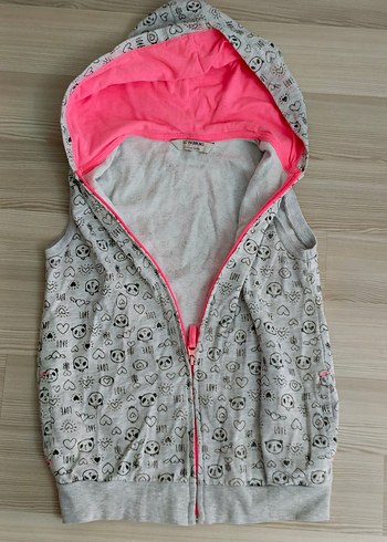 Lcw 10 11,yas Kız Çocuk Gri Kapüşonlu Fermuarlı Yelek - Görsel 9