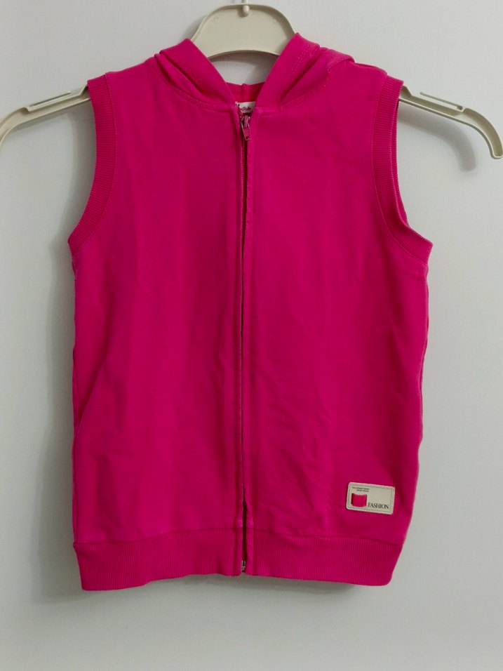 Civil 7 8 yaş Kız Çocuk Kapüşonlu Fermuarlı Pembe Yelek - Görsel 3