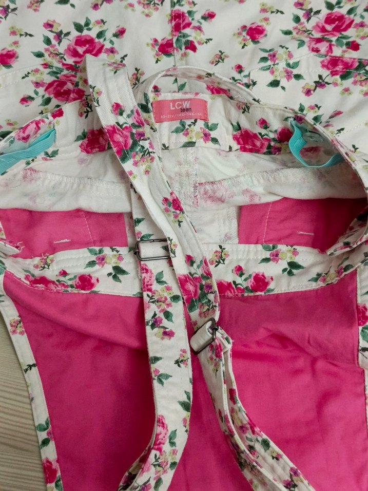 LCW Wakiki 10 11 yaş Çiçekli Pembe Kız Tulum Elbise - Görsel 4