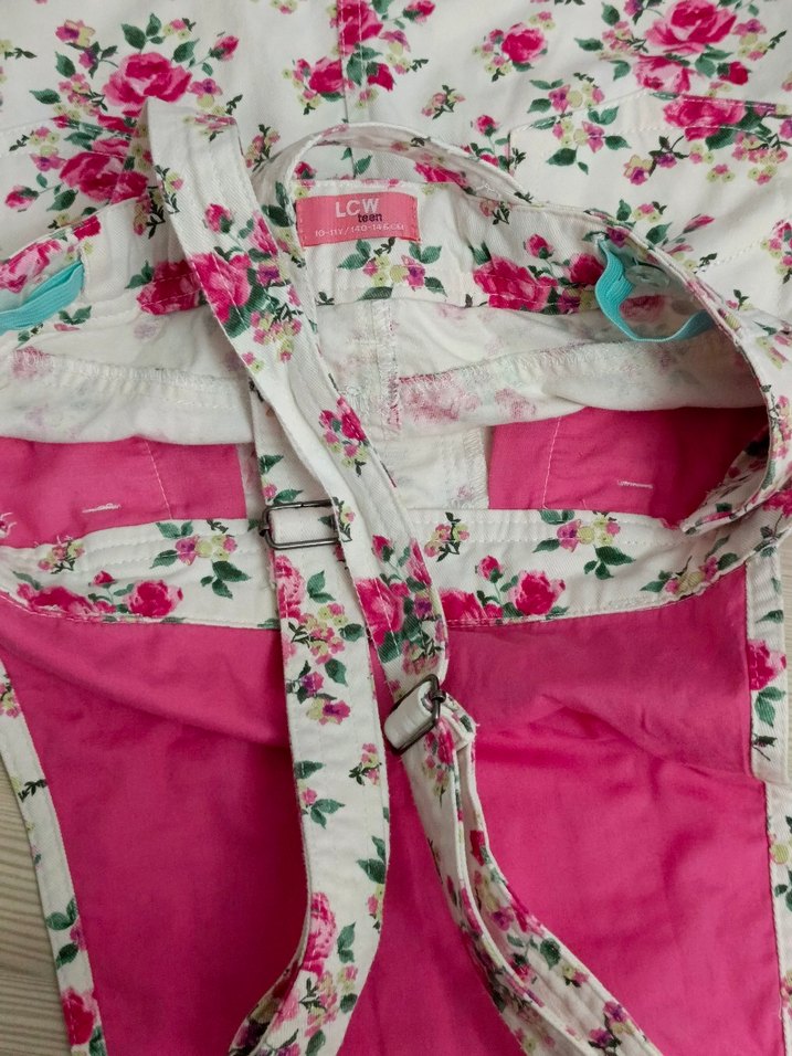 LCW Wakiki 10 11 yaş Çiçekli Pembe Kız Tulum Elbise - Görsel 3