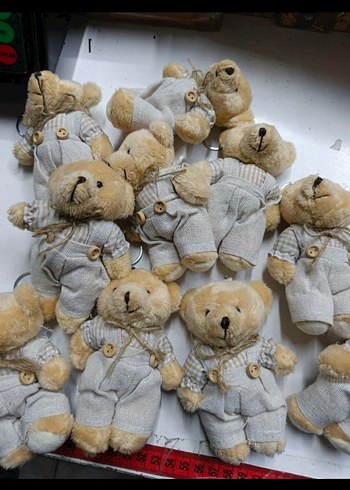 Sıfır 2 adet kız erkek Bej Renkli Peluş Ayı Anahtarlık - Görsel 3