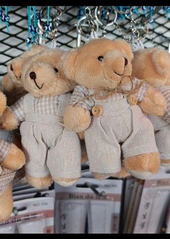 Sıfır 2 adet kız erkek Bej Renkli Peluş Ayı Anahtarlık - Görsel 2