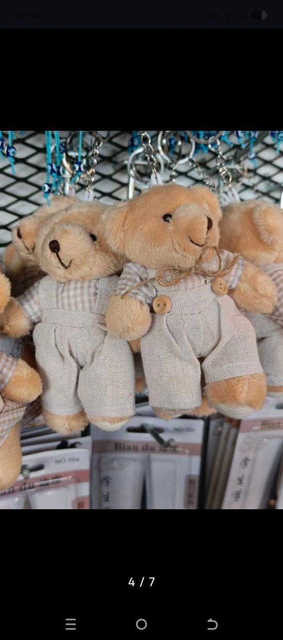 Sıfır 2 adet kız erkek Bej Renkli Peluş Ayı Anahtarlık - Görsel 2