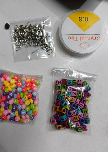 Sıfır paketli Renkli harfli Boncuk Seti  misina klips 10 takım - Görsel 2