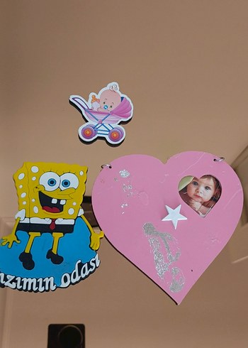 Beden Renk Kapı süsleri Pembe Kalp Fotoğraf Çerçeveli Kız Çocuk Odası Süsü