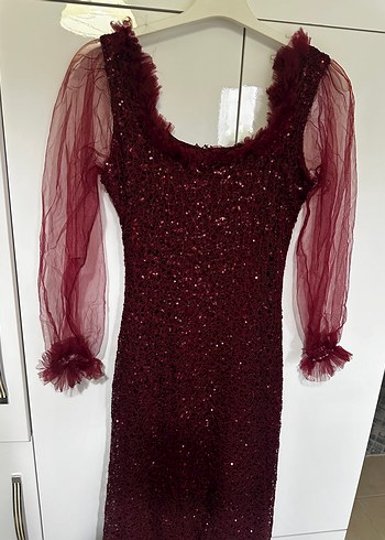 40 Beden Bordo Vintage Dantelli Uzun Abiye Elbise