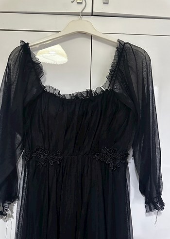 40 Beden Siyah Uzun Bohem Esintili Gotik Elbise