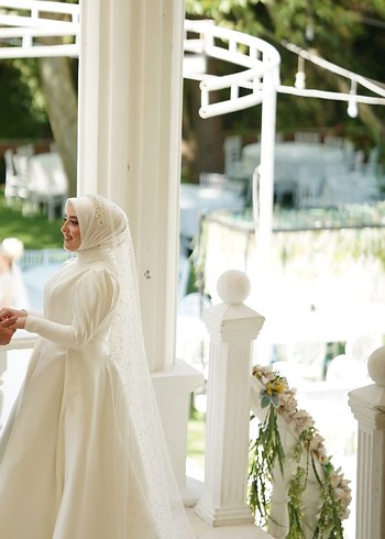 Uzun Kollu, Beyaz A Kesim Gelinlik Özel tasarım - Görsel 2