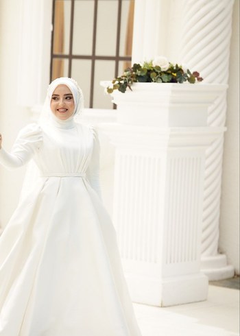 Uzun Kollu, Beyaz A Kesim Gelinlik Özel tasarım - Görsel 4