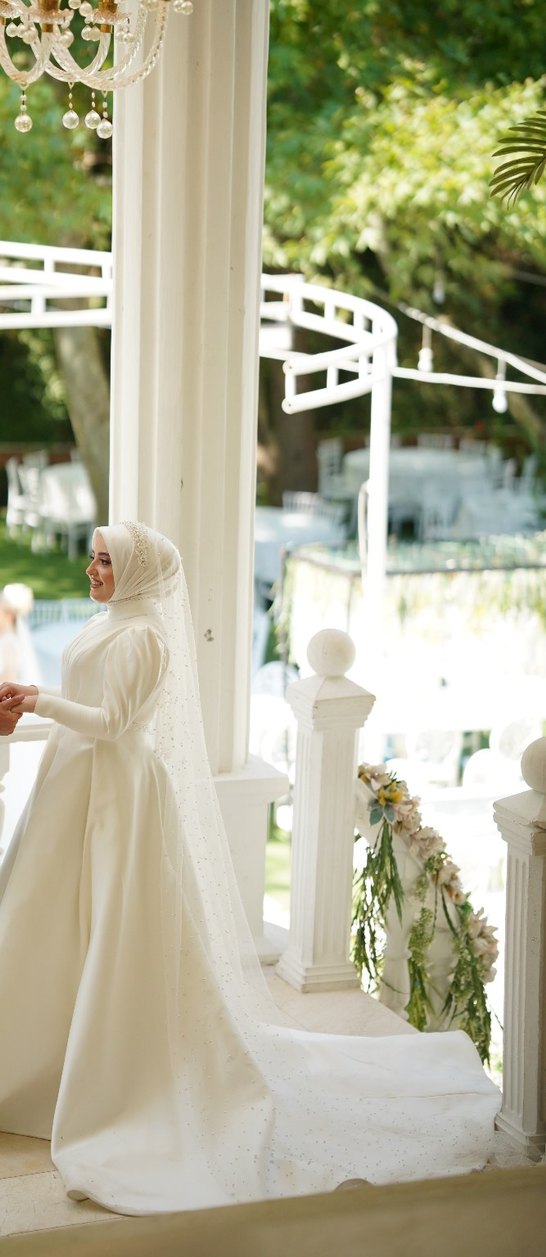 Uzun Kollu, Beyaz A Kesim Gelinlik Özel tasarım - Görsel 2