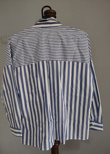 Mavi Çizgili Uzun Kollu Kadın Gömlek - Görsel 3