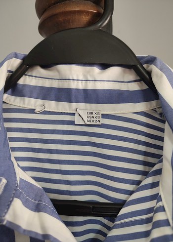 Mavi Çizgili Uzun Kollu Kadın Gömlek - Görsel 2