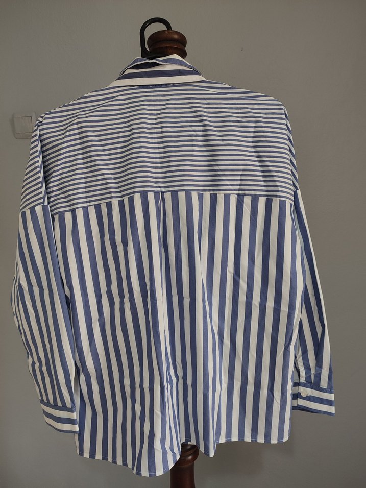 Mavi Çizgili Uzun Kollu Kadın Gömlek - Görsel 3