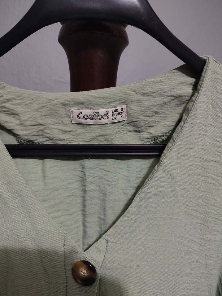 Düğmeli Uzun Keten Kadın Elbise - Görsel 4