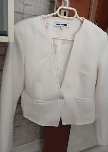 Beyaz Mini Pamuklu Kadın Blazer Ceket - Görsel 2