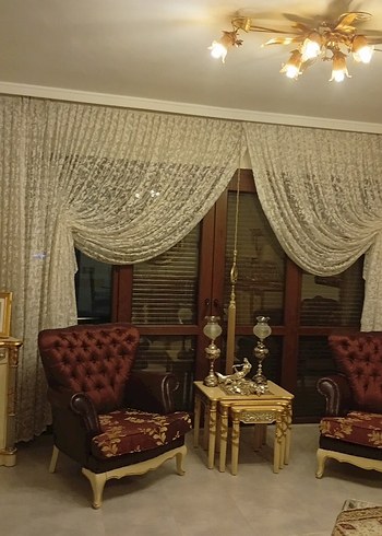 Modern Klasik Bordo Desenli Parlak Perde - Görsel 2