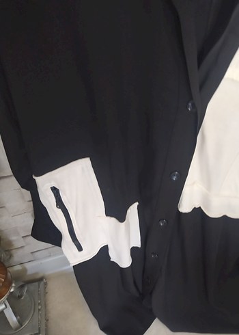 Siyah Beyaz Düğmeli Street Wear Gömlek elbise dız üstü - Görsel 3
